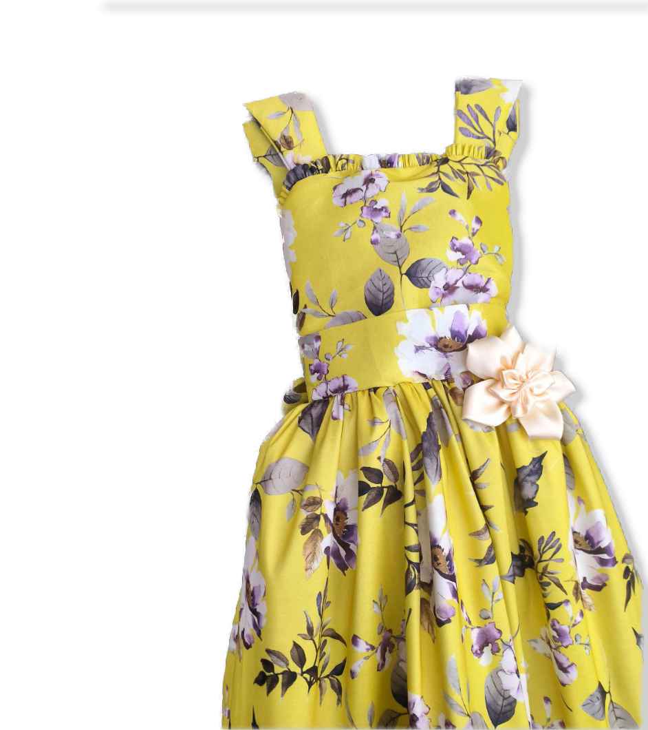 Vestido Floral Amarillo con Lazo y Flor – Elegancia Infanti (129.990)